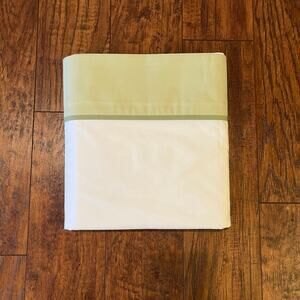 NEW Pottery Barn KING Size White With Green Border FlLAT Sheet 108”x102” Cotton